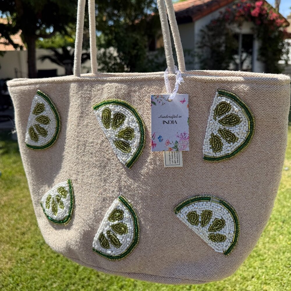 Lemon Lime Beaded Tote Bag 🍋‍🟩